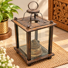 Antique Fine Handcrafted Wooden Cage with Glass covered wind protected Oil Lamp picture