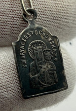 Vintage Orthodox Silver 84 Pendant Virgin Mary Czestochowa Jesus 1.29g picture