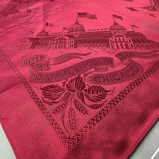 Antique 1886 Chicago Inter-State Industrial Exposition Woven Silk Souvenir Scarf picture
