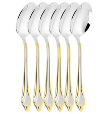 STPGOODS Luxury Stainless Steel Dinner Spoon Set Gold Polished Brushed 6pc picture