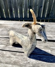 Vintage Raku Fire Ceramic Goat Sculpture Kintsugi Repair Project Piece - As Is picture