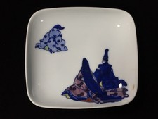 T0672 Vintage Japanese Hand Painted Porcelain Dish Figure Art Square picture