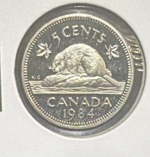 1984 CANADA 5 CENTS PROOF COPPER NICKEL COIN-21.2MM-KM#60.2a-MINTAGE=161,602 picture