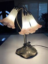 Tiffany Style Lily Pad Table Lamp 3 Frosted Art Glass Tulip Shades  Art Deco picture