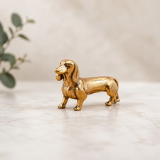 Mini Vintage Brass Dachshund Statue Ornament Animal Collectible Desk Decor picture