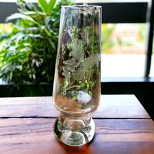 Vintage Bohemian Czech Crystal Vase Etched Floral Clear 8.5