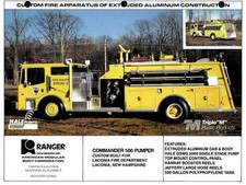 RANGER FIRE APPARATUS LACONIA NH PEMFAB 88 CUSTOM BUILT  PUMPER COLOR PHOTO 8X10 picture