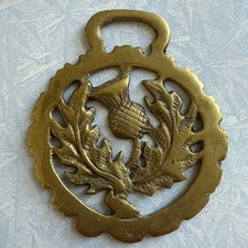 Vintage Scottish Thistle Decorative Brass Horse Reign Bridle Ornament England picture