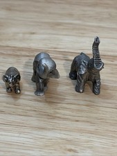 3 PC SMALL PEWTER COLLECTIBLE ELEPHANT # P39 ON HOOF FIGURINES SHELF SITTER picture