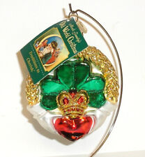 IRISH CLADDAGH SHAMROCK - OLD WORLD CHRISTMAS -BLOWN GLASS ORNAMENT NEW W/TAG picture
