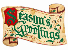 Season's Greetings Holiday Old World Scroll Paper Die Cut Sign Wall Decoration picture