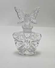Vintage Perfume Bottle Clear 24% Lead Cut Crystal Butterfly Frosted Stopper 4.5” picture