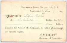 1895 Stockport OH IOOF Lodge Receipt Postal Card Alfred Pedrick Circleville picture