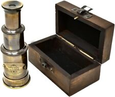Brass Handheld Mini Telescope with Wooden Box Nautical Collectibles picture
