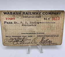 Vintage 1926 Wabash Railway Co Train Employee Pass Conductor 3613 picture