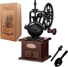Antique Vintage Manual Coffee Grinder Hand Crank Wooden Coffee Bean Grinder Mill picture