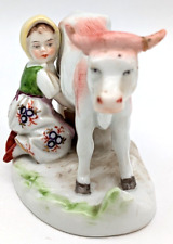 Antique Porcelain Continental Girl Milking Cow Figurine Milkmaid picture