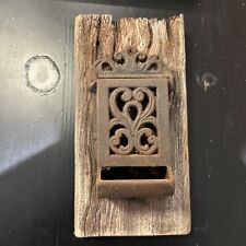 cast iron match box holder full size vintage Attached To A Vintage piece of wood picture