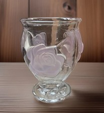 Teleflora French Crystal Art Glass Vase Puffed Pink Frosted Roses Vintage picture