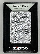 Geometric Deep Carved Design Chrome Armor Zippo Lighter NEW 48066 picture