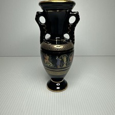 Vtg Adis Double Handled Vase 24K Gold And Black 6” Handmade In Greece picture