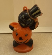 VTG 50s Halloween ROSBRO TICO Plastic CAT TOP HAT Pumpkin Body JOL Candy Holder picture