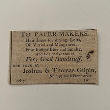 Joshua & Thomas Gilpin Very Good Handstuff 1806 Philadelphia Clipping SAJ6-S18 picture