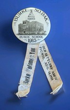 Burke South Dakota Pinback Button 1915 School Pictorial Old Settlers Picnic ** picture