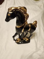 Vintage Ceramic California Pottery USA Horse Figurine~Black w/Gold~17.5