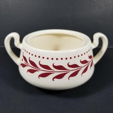 Homer Laughlin HEMLOCK RED Sugar Bowl NO LID Brittany Laurel Leaf Tulip Vintage picture
