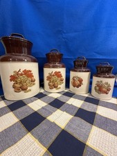 Vintage McCoy Fruit Canister Set Of 4 + Lids Fruit & Nuts 1970’s Ceramic EUC picture