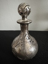 Antique Alvin .999 Silver-Overlay Engraved Glass Perfume Bottle  H5.5”  picture