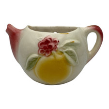Vintage Ceramic Wall Pocket Planter Tea Pot With Lemon And Rose Herb Design picture
