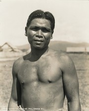1945 Filipino Man with American Traditional Tattoos, Palawan, Philippines Photo picture