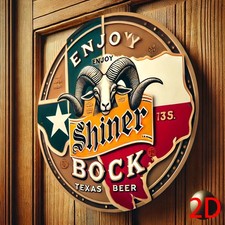 2D Flat, 1pc Shiner Bock Texas Beer Vintage Aluminum Tin Metal Signs Wall 8X8 picture