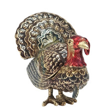 Vintage Monet Turkey Trinket Box Enamel Gold Tone Thanksgiving Decor Bird Hinged picture