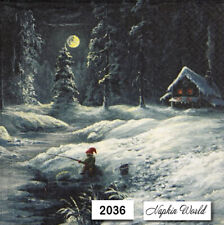 (2036) TWO Individual Paper LUNCHEON Decoupage Napkins GNOME TOMTE FISHING NIGHT picture