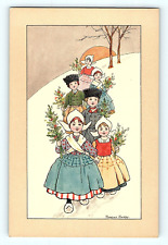 Dutch Girls & Boys Snow Covered Hill Bouquets Florence Hardy Artist Postcard F1 picture