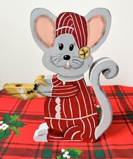 Vintage Christmas Door Mouse Wooden Decor Cottagecore Folk Art picture
