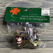 Vintage Christmas Tree Ornament Hancrafted Wooden Train Car Brown Santa  picture