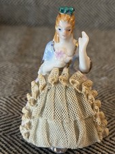 Vintage Miniature Porcelain Victorian Lady Starched Stiffened Dresden Lace Japan picture