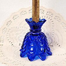 Fenton Two Way Candle Holder Cobalt Blue Swag Drape Glass 4.5 Inch 2005 picture