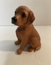Vintage Resin Golden Retriever Puppy Figurine Sitting Brown Floppy Ears 4” picture