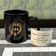 Vtg UAW Buick City United Auto Workers Black Mug 2 Millionth Car 1996 Flint MI picture