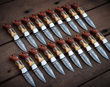LOT OF 20 Pcs Handmade Damascus Steel Folding Knives, pocket Knives With Sheaths picture