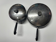Vtg Pre 68 Revere Ware Sauce Pan 4 Qt, & 12 Fry Pan Copper Bottoms w/Lids 4 Pc picture