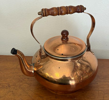INTERPUR Copper 1.5 qt Tea Kettle w/ Lid, Round, Wooden Handle, Taiwan picture