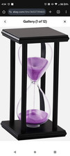 Suliao Purple Sand Watch 60 Min, Black Wooden Stand Sand Timer Clock, Wood Hourg picture