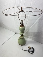 MCM Hollywood Regency  Art Deco Ceramic Table Lamp Green Gold - Rare Vintage picture
