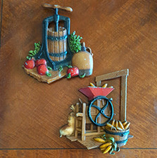 HOMCO 1978 Vintage Farmhouse Metal Wallart Set of Apple Press & Corn Sheller  picture